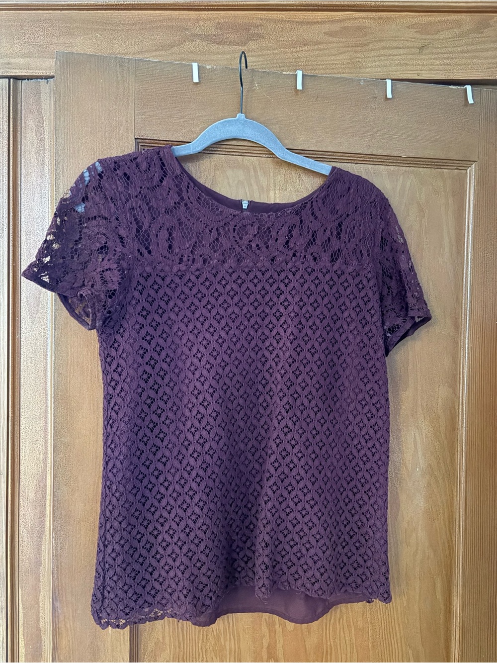 Burgundy Lace Short Sleeve Blouse early 2010s